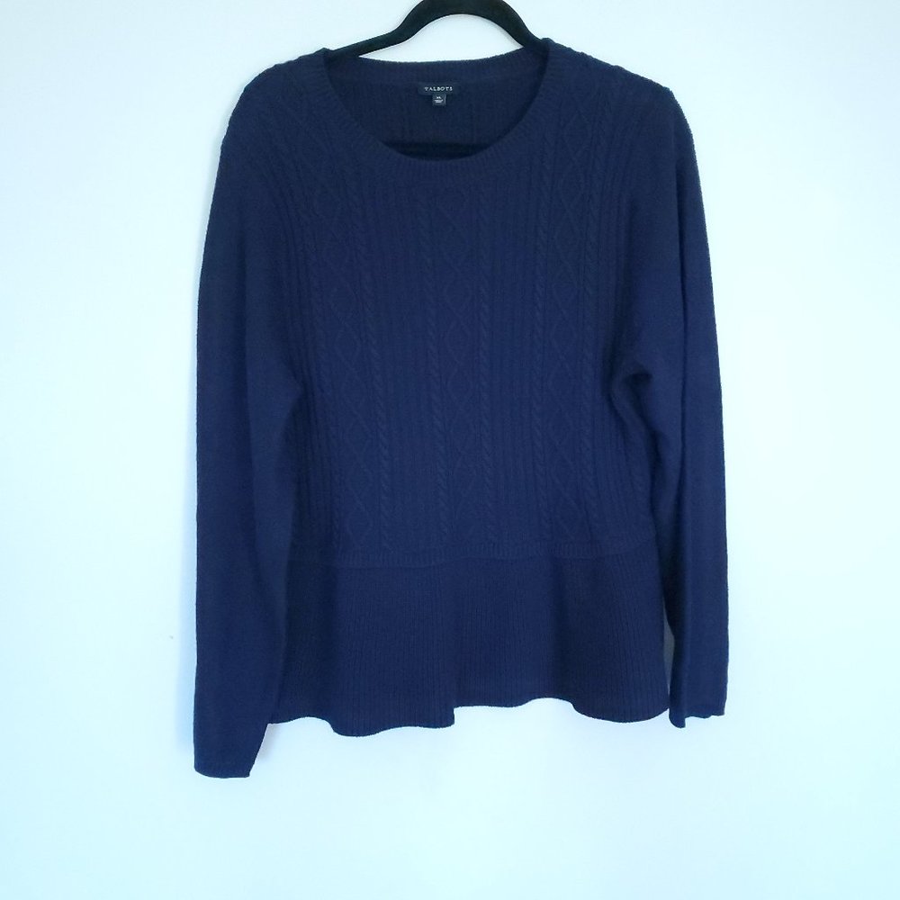 Talbots cable knit peplum sweater navy blue Large